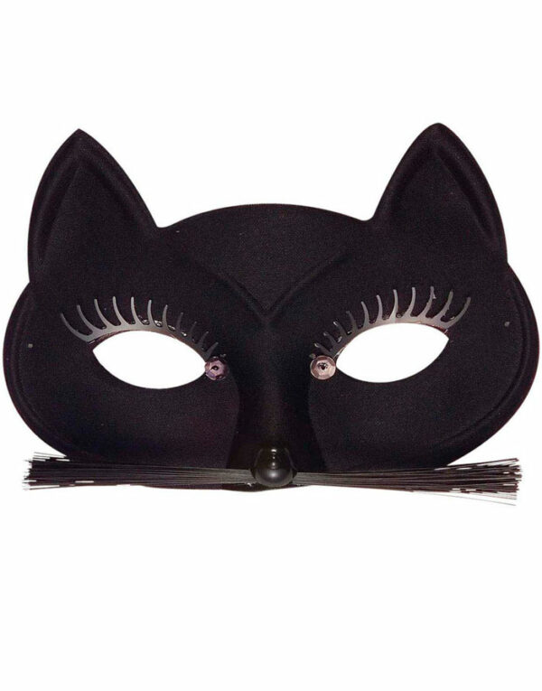 Black Cat - Svart Kattemaske Med Værhår