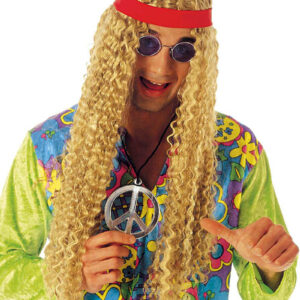 Lang Blond Hippie Parykk med Hodebånd
