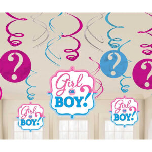 Gender Reveal Dekorasjonssett med Swirls - 12 Deler