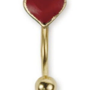 Gullfarget Øyenbrynspiercing med Hjerteformet Rød Kule - 1.2 x 8 mm