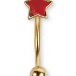 Gullfarget Øyenbrynspiercing med Rød Stjerne - 1.2 x 8 mm