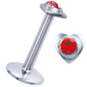 Labret with Heart and Red Stone - Strl 1.2 x 8 mm
