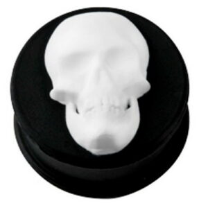 Smiling White Skull - Svart Piercing Plugg