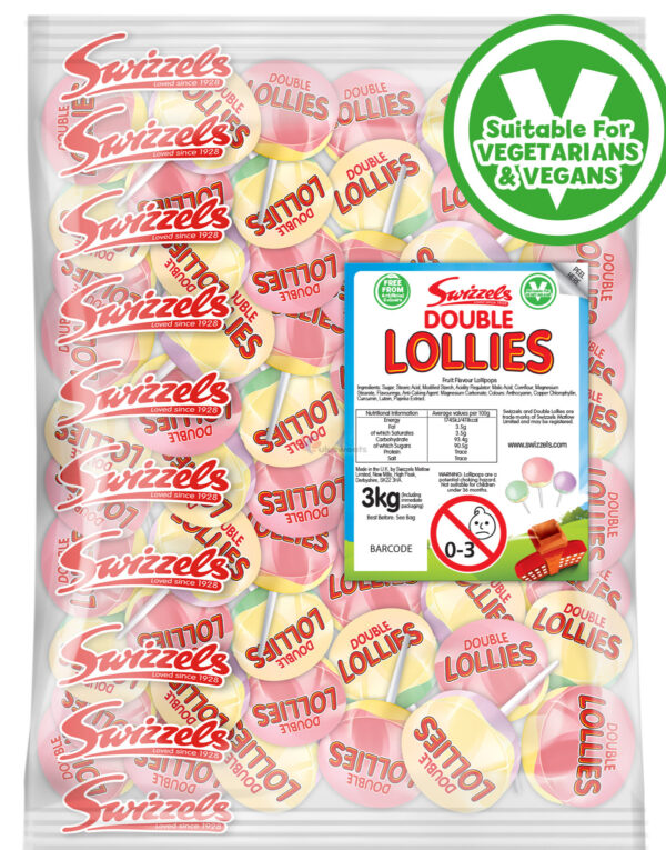 3 kg Swizzels Double Lollies - STOR Pose med ca 245 stk Kjærligheter