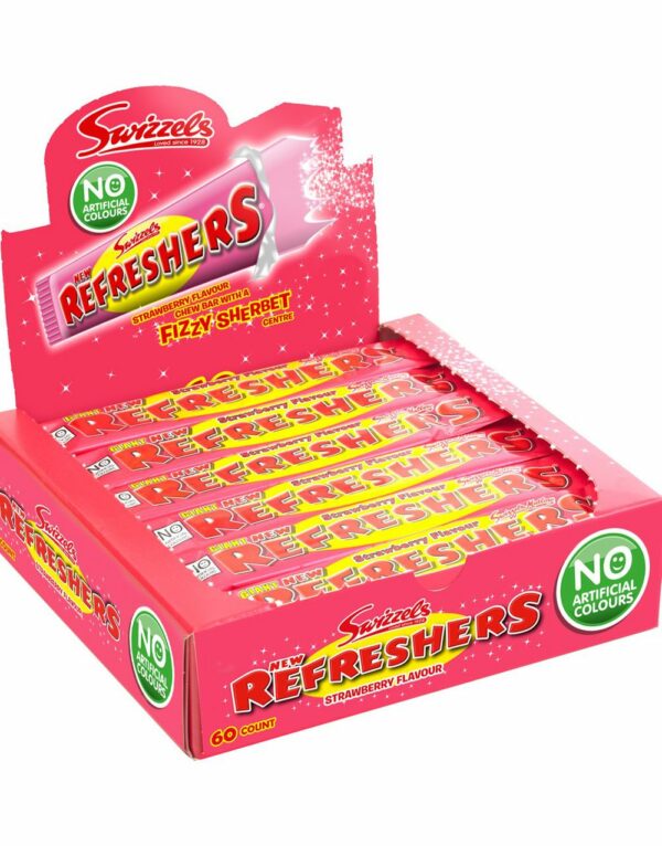 60 stk Swizzels Refreshers Chew Bar med Jordbærsmak 18 gram - Hel Eske