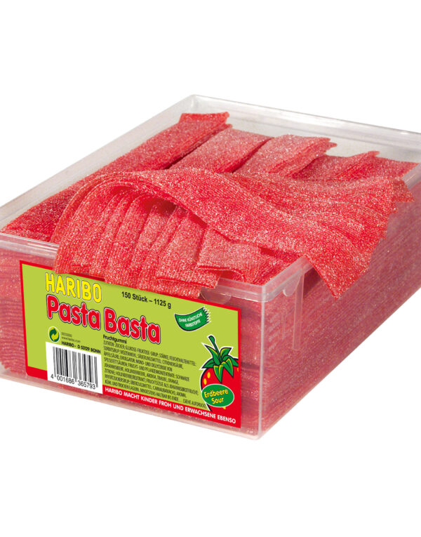 150 stk Haribo Pasta Basta Fizz / Sure Jordbær Vingummi Strimler 1100 gram