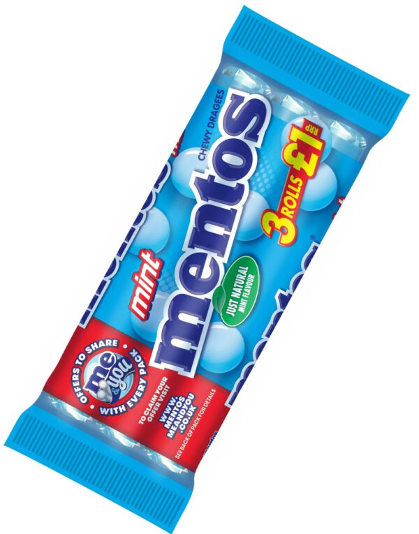 3 stk Ruller Mentos med Mintsmak 114 gram