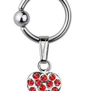 Heart With Red Stones - 1.6 x 10 mm BCR Piercing