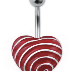 Heart With Silver Stripes Navlepiercing - Rød