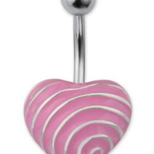 Heart With Silver Stripes Navlepiercing - Rosa