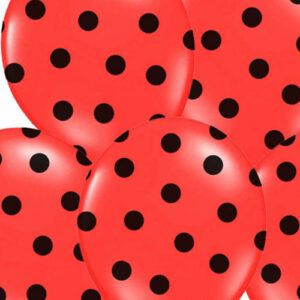 6 stk Røde Ballonger med Svarte Polka Dots 30 cm