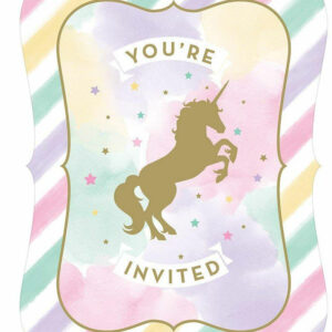8 stk Invitasjoner - Golden Unicorn