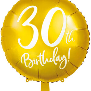 30th Birthday - Rund Gullfarget Folieballong 45 cm