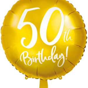 50th Birthday - Rund Gullfarget Folieballong 45 cm