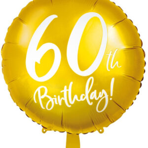 60th Birthday - Rund Gullfarget Folieballong 45 cm