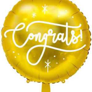 Congrats! - Rund Gullfarget Folieballong med Hvit Tekst 35 cm