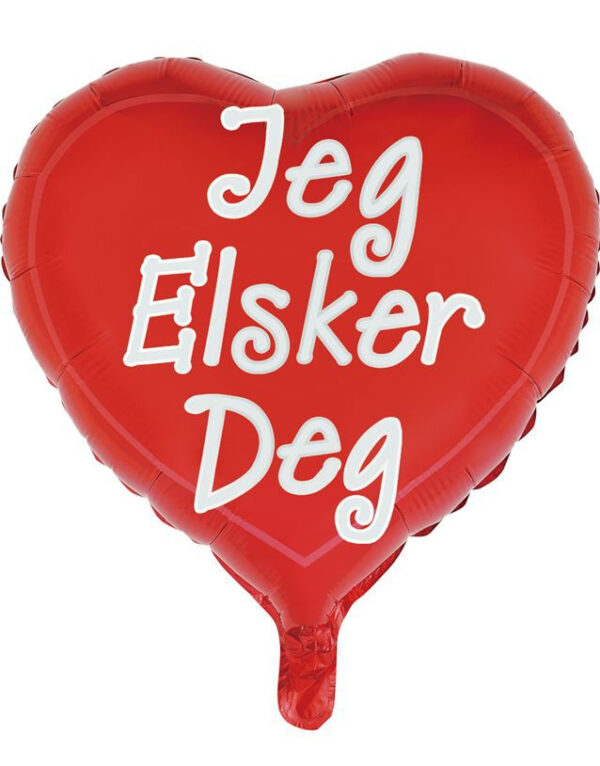 Jeg Elsker Deg - Hjerteformet Folieballong med Tekst 46 cm