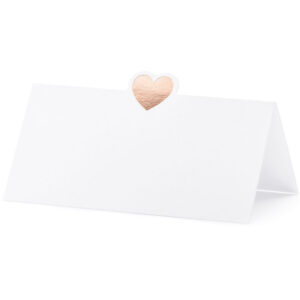 10 stk Hvite Bordkort med Rosegullfarget Hjerte