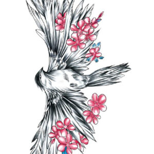 Flowered Bird (Fake Tattoo)