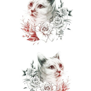 Flowered Cat - 2 stk Tatoveringer (Fake Tattoo)