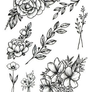 Flowers & Branches - 8 stk Tatoveringer (Fake Tattoo)