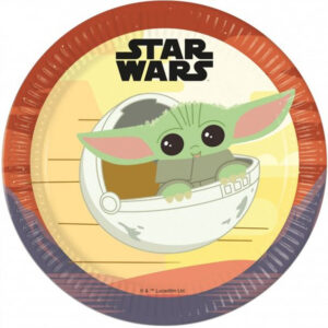 8 stk Papptallerkener med Motiv av Baby Yoda 23 cm - Star Wars: The Mandalorian