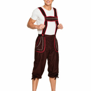 Brun Oktoberfest Lederhosen med Røde Detaljer