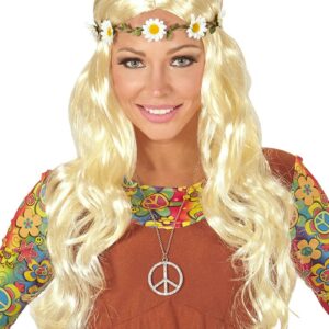 Lang Blond Hippieparykk med Bølgefall og Hodebånd