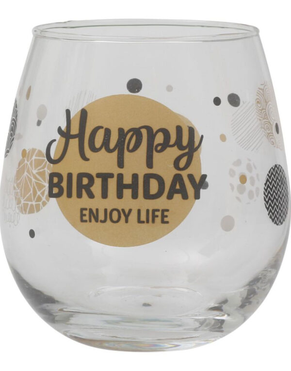 Happy Birthday Enjoy Life - Fotløst Vinglass/Ølglass/Brusglass - 450 ml