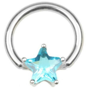 BCR Piercing med Stjerneformet Lys Blå Sten