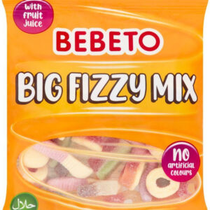 Bebeto Big Fizzy Mix - Forskjellig Vingummi med Blandede Smaker 150 gram