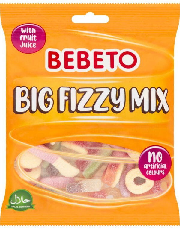 Bebeto Big Fizzy Mix - Forskjellig Vingummi med Blandede Smaker 150 gram