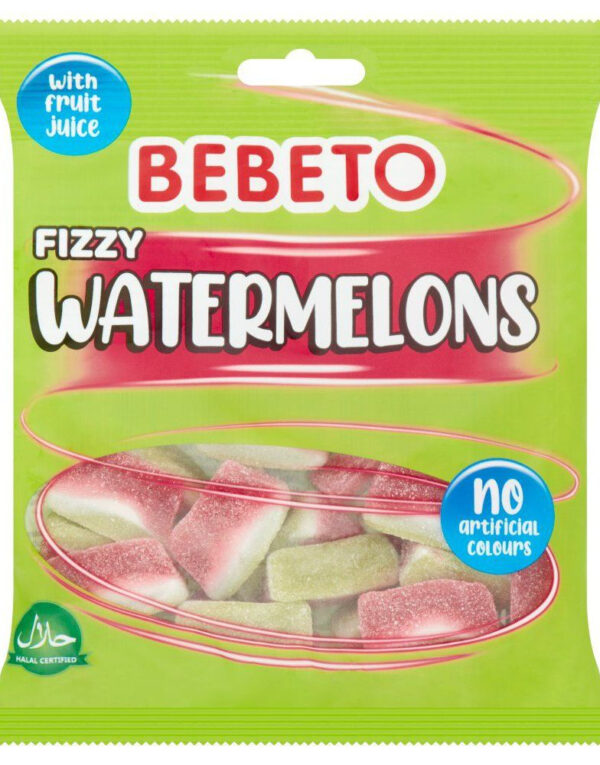 Bebeto Fizzy Watermelons - Vingummi med Sur Vannmelonsmak 150 gram