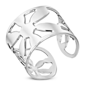 Sølvfarget Cuff Ring i Kirurgisk Stål med Blomster Design