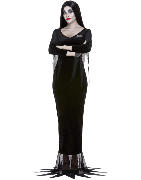 Lisensiert Addams Family Morticia Kostyme med Parykk