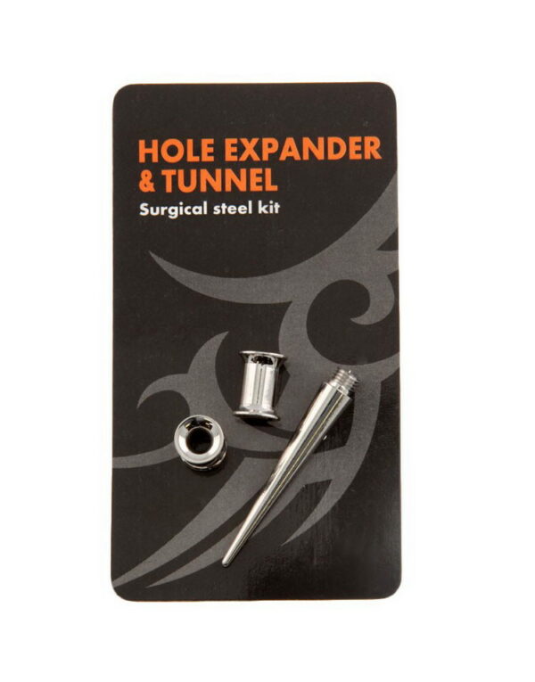 Hole Expander Ørepiercing Sett i Kirurgisk Stål med to Tuneller og en Expander - Sølv