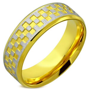 Silver and Gold Checker - Ring i Kirurgisk Stål