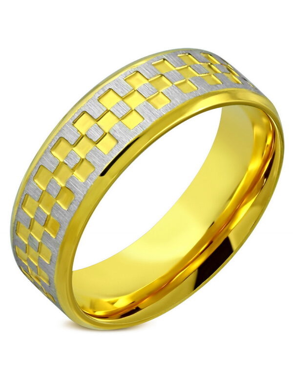 Silver and Gold Checker - Ring i Kirurgisk Stål