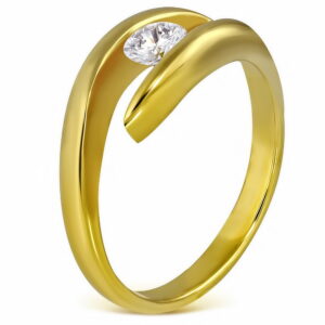 Elegance - Gullfarget Ring i Kirurgisk Stål med CZ Sten