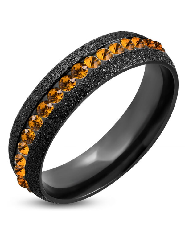 6 mm Svart Glitrende Stålring Fattet med Orange CZ Stener