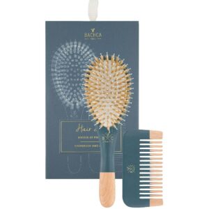 BACHCA Hair Kit Brush Boar and Nylon + wooden mirror + cotton pouch