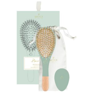 BACHCA Hair Kit Brush Boar and Nylon + wooden mirror + cotton pouch