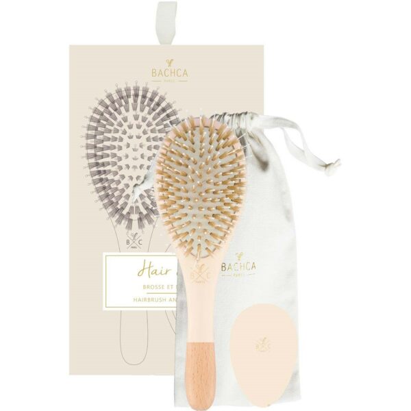 BACHCA Hair Kit Brush Boar and Nylon + wooden mirror + cotton pouch