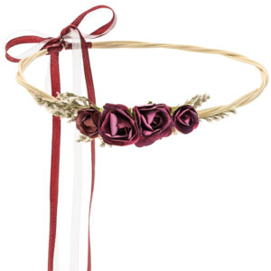 Mørk Rød Blomsterkrans med Silkebånd og Knyting