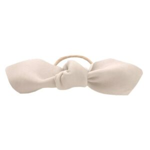 Corinne Leather Bow Big Hair Tie  Cream