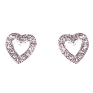 Dazzling Earrings Col Outline Heart W Clear Crystals Silver