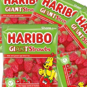 12 stk Haribo Giant Strawbs - Poser med Jordbær Vingummi - Hel Eske 1920 gram