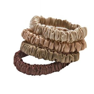 Lenoites Mulberry Silk Skinny Scrunchies Beige