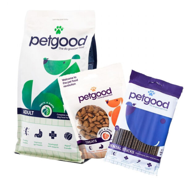 Petgood Startpakke Adult Insektsfôr 2 kg + Dentaltygg + Hundgodteri