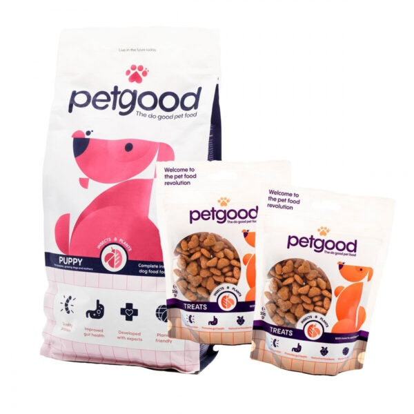 Petgood Startpakke Puppy & Junior Insektsfôr 2 kg + 2 st Hundgodteri